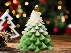 Molde silicona arbol navidad hojas rayadas grandes 